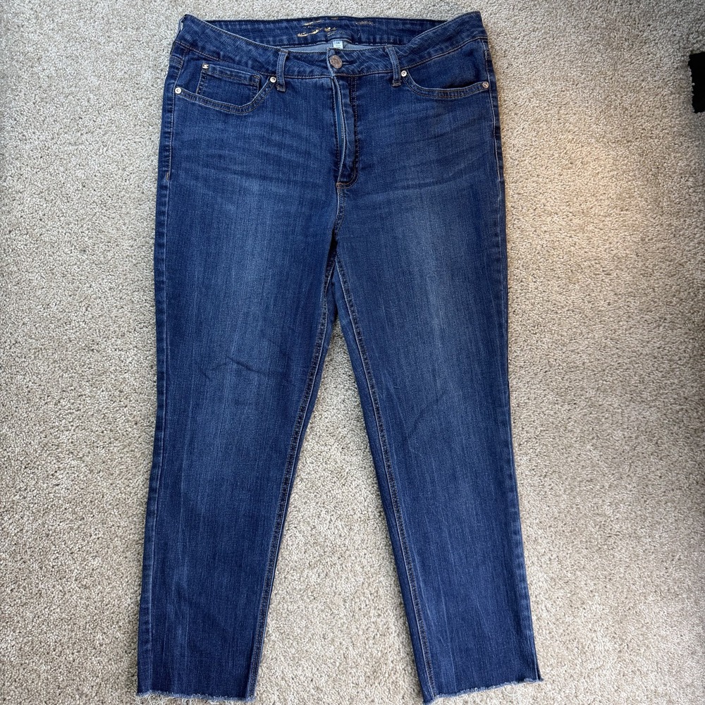 Seven7 Skinny Jeans Womens 14 Med Wash Blue Raw Hem Stretch Denim Pants